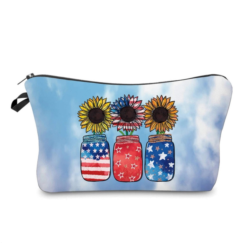 Patriotic Floral Makeup Bag